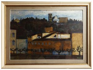 Renzo Grazzini - Lungarno Fiorentino con Veduta di San Miniato