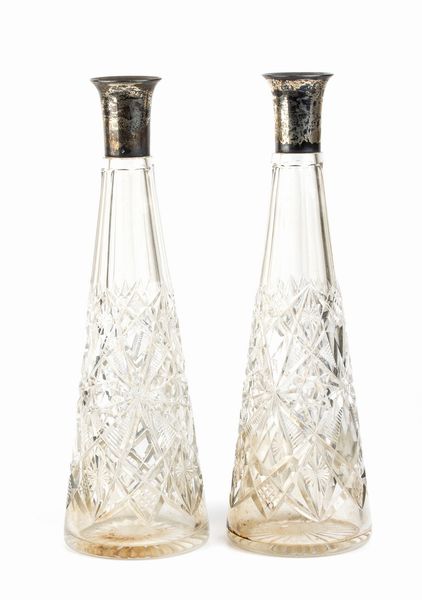 Coppia di bottiglie francesi in vetro molato e argento - Parigi inizio XX secolo, argentiere GUSTAVE MARTIN  - Asta Gioielli, orologi, argenti e penne - Associazione Nazionale - Case d'Asta italiane