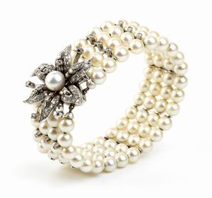 SCORTECCI: bracciale di perle con diamanti  - Asta Gioielli, orologi, argenti e penne - Associazione Nazionale - Case d'Asta italiane