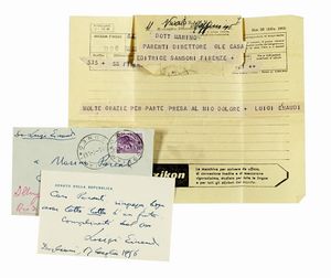 LUIGI EINAUDI - Raccolta di lettere, biglietti e telegrammi inviati al bibliografo Marino Parenti.