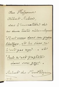 ROBERT (DE) MONTESQUIOU - Dedica autografa ad Albert Robin su libro Rote Perlen, Leipzig, Im Xenien Verlag, 1912.
