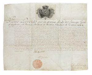 PIETRO LEOPOLDO PIETRO LEOPOLDO I DI TOSCANA - Lettera patente con firma autografa di Pietro Leopoldo, Granduca di Toscana.