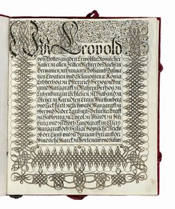LEOPOLDO I D'ASBURGO - Conferimento di stemma e titolo nobiliare con firma autografa dell'imperatore Leopoldo I.