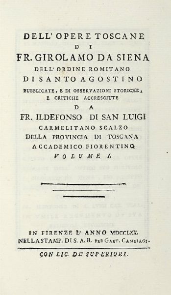 GIUSEPPE MARIA BROCCHI : Vite de' santi e beati fiorentini...  - Asta Libri a stampa dal XV al XIX secolo [Parte II] - Associazione Nazionale - Case d'Asta italiane