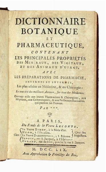 GIOVANNI BATTISTA CAPELLO : Lessico farmaceutico-chimico contenente li rimedj piu usati d'oggidi.  - Asta Libri a stampa dal XV al XIX secolo [Parte II] - Associazione Nazionale - Case d'Asta italiane