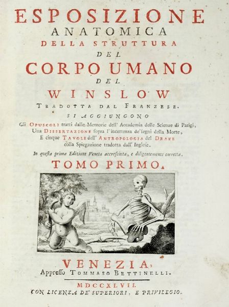 JACQUES BNIGNE WINSLOW : Esposizione anatomica della struttura del corpo umano [...] Tomo primo (-secondo).  - Asta Libri a stampa dal XV al XIX secolo [Parte II] - Associazione Nazionale - Case d'Asta italiane