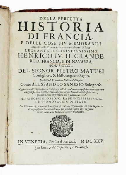 NICOL BEREGAN : Historia delle guerre d'Europa dalla comparsa dell'armi ottomane nell'Hungheria l'anno 1683 [...] Parte prima (-seconda).  - Asta Libri a stampa dal XV al XIX secolo [Parte II] - Associazione Nazionale - Case d'Asta italiane