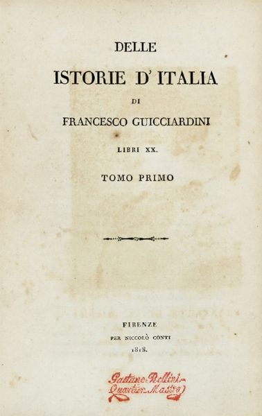 Carlo Botta : Storia della guerra americana scritta da Carlo Botta. Tomo primo (-decimo).  - Asta Libri a stampa dal XV al XIX secolo [Parte II] - Associazione Nazionale - Case d'Asta italiane