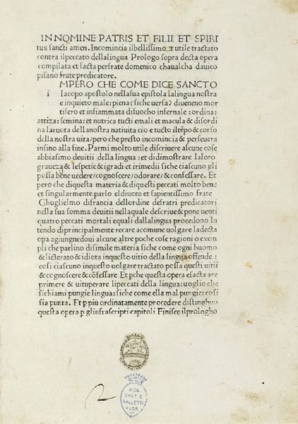 DOMENICO CAVALCA : Pungi lingua.  - Asta Libri a stampa dal XV al XIX secolo [Parte II] - Associazione Nazionale - Case d'Asta italiane