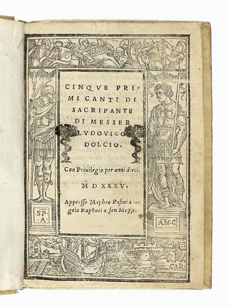 LODOVICO DOLCE : Cinque primi canti di Sacripante.  - Asta Libri a stampa dal XV al XIX secolo [Parte II] - Associazione Nazionale - Case d'Asta italiane
