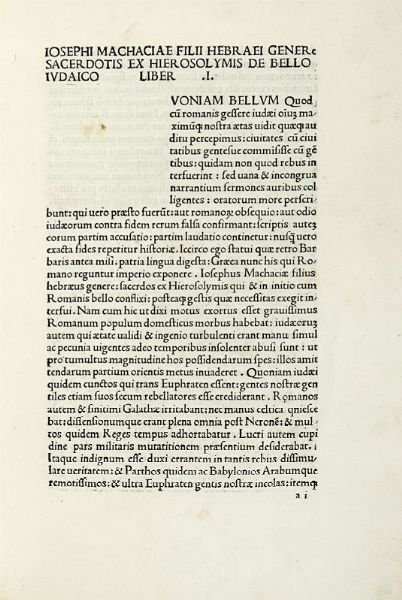 FLAVIUS IOSEPHUS : De antiquitate Judaica. De bello Judaico.  - Asta Libri a stampa dal XV al XIX secolo [Parte II] - Associazione Nazionale - Case d'Asta italiane