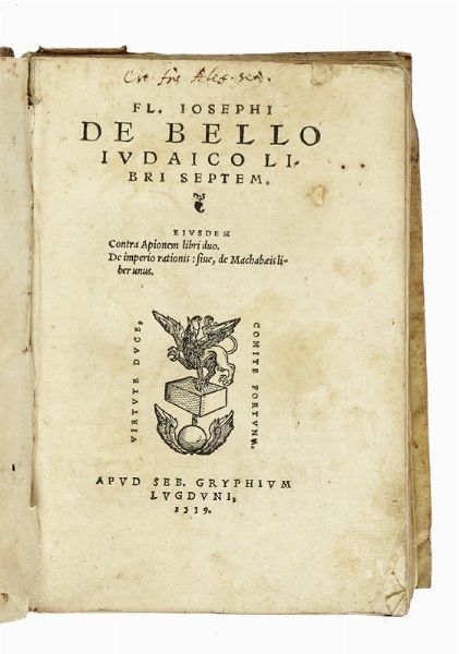 FLAVIUS IOSEPHUS : Dell'antichit de' Giudei. Libri XX...  - Asta Libri a stampa dal XV al XIX secolo [Parte II] - Associazione Nazionale - Case d'Asta italiane