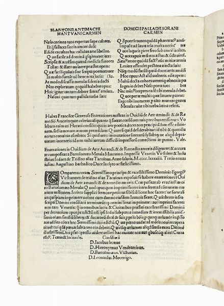 NASO PUBLIUS OVIDIUS : De arte amandi et de remedio amoris cum comento.  - Asta Libri a stampa dal XV al XIX secolo [Parte II] - Associazione Nazionale - Case d'Asta italiane