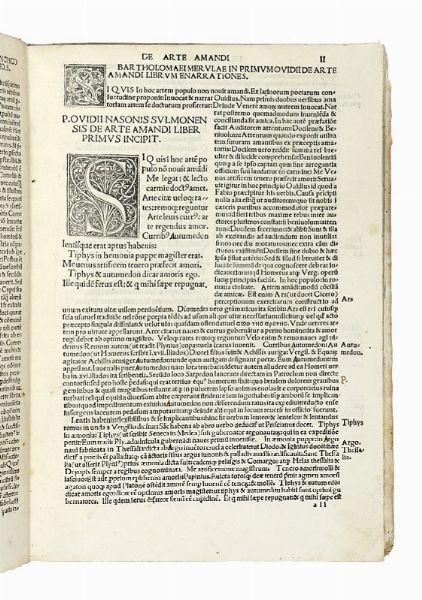 NASO PUBLIUS OVIDIUS : De arte amandi et de remedio amoris cum comento.  - Asta Libri a stampa dal XV al XIX secolo [Parte II] - Associazione Nazionale - Case d'Asta italiane