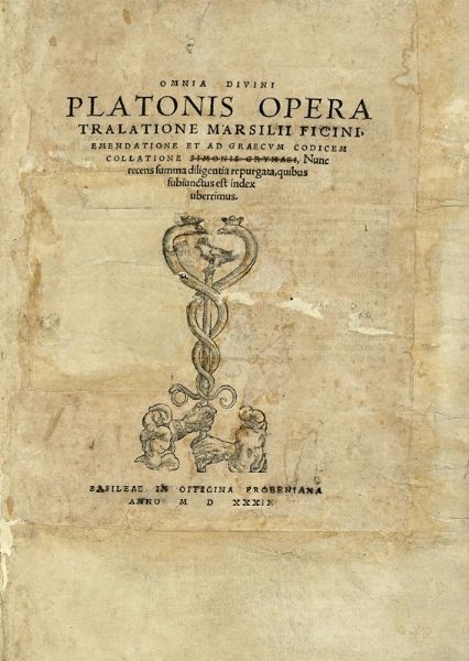 Plato : Omnia [...] opera tralatione Marsilii Ficini, emendatione et ad graecum Codicem Collatione Simonis Grynaei...  - Asta Libri a stampa dal XV al XIX secolo [Parte II] - Associazione Nazionale - Case d'Asta italiane