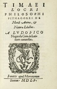 LOCRUS TIMAEUS - De Mundi Anima, et Natura Libellus.