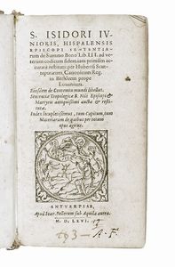 ISIDORUS HISPALENSIS (SANTO) - Sententiarum de Summo Bono Lib. 3.