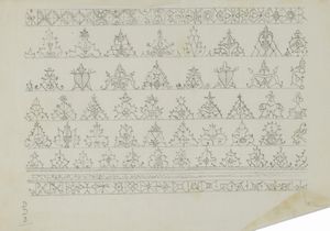 CESARE VECELLIO : Raccolta di 24 tavole da Corona delle nobili et virtuose donne [...] Nel qual si dimostra in varij dissegni, tutte le sorti di mostre di punti tagliati, punti in aria, punti a reticello, e d'ogni altra sorte.  - Asta Libri a stampa dal XV al XIX secolo [Parte II] - Associazione Nazionale - Case d'Asta italiane