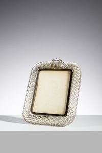 MANIFATTURA MURANESE - Cornice portafoto in vetro soffiato trasparente incolore a torciglione con inclusione di foglia d'oro. Montatura in ottone