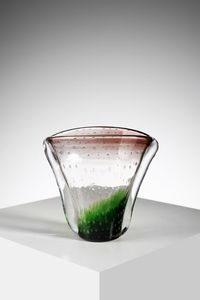 MANIFATTURA MURANESE - Vaso in vetro trasparente, decorato sul corpo da bolle e sfumature in vetro colorato