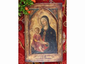 Maniera della pittura gotica - Madonna con Bambino e coppia di cherubini