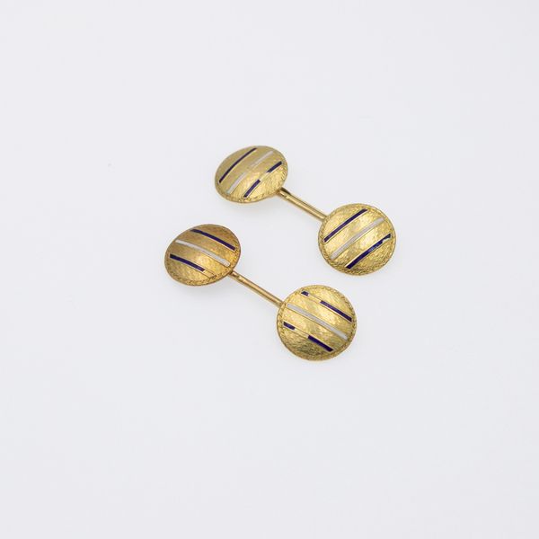 Gemelli tondi in oro giallo 18kt e smalti  - Asta Gioielli Orologi e Fashion Vintage - Associazione Nazionale - Case d'Asta italiane