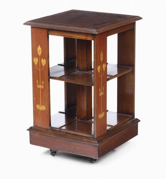 Libreria da centro girevole in legno intarsiato. Inghilterra XIX-XX secolo  - Asta Antiquariato Settembre - Associazione Nazionale - Case d'Asta italiane