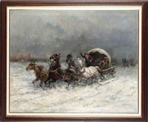 Firma O. Bilinsky Calesse sulla neve  - Asta Antiquariato Settembre - Associazione Nazionale - Case d'Asta italiane