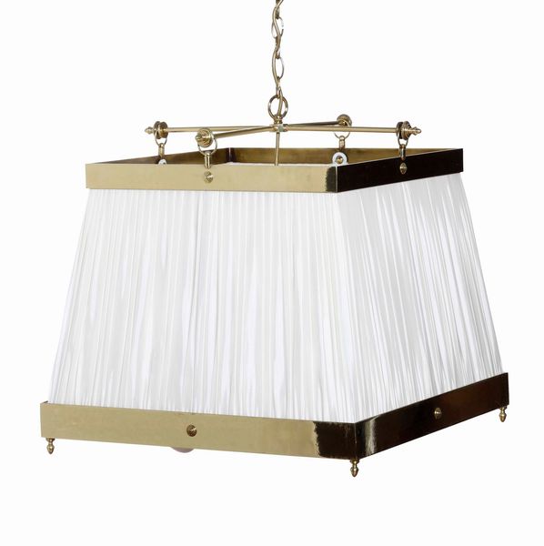 Lampadario in ottone e tessuto. XX secolo  - Asta Antiquariato Settembre - Associazione Nazionale - Case d'Asta italiane