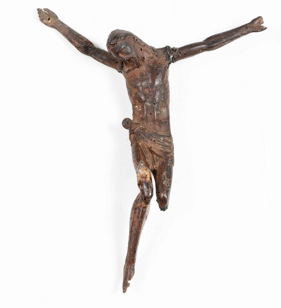 Corpus Christi in legno con tracce di policromia, arte italiana del XV secolo  - Asta Scultura - Associazione Nazionale - Case d'Asta italiane