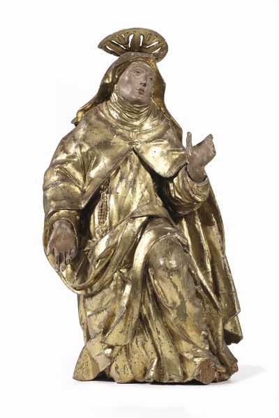 Santa Teresa d’Avila (?) Legno dorato e dipinto Scultore barocco del XVII secolo  - Asta Scultura - Associazione Nazionale - Case d'Asta italiane