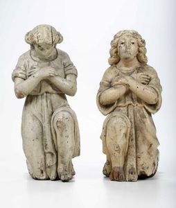 Coppia di angeli in adorazione, XVIII secolo  - Asta Scultura - Associazione Nazionale - Case d'Asta italiane