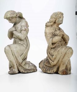 Coppia di angeli in adorazione, XVIII secolo  - Asta Scultura - Associazione Nazionale - Case d'Asta italiane