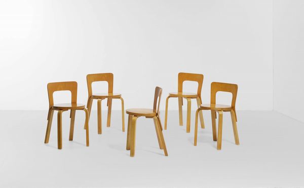 ALVAR AALTO : Cinque sedie Artek, mod. 68  - Asta Design Lab - Associazione Nazionale - Case d'Asta italiane
