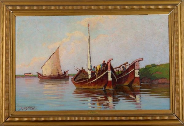 Renuccio Renucci : Becolini con pescatori  - Asta Arte Moderna e Contemporanea - Associazione Nazionale - Case d'Asta italiane