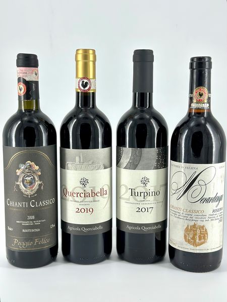 Querciabella Turpino, Querciabella Chianti Classico Riserva, Felsina Berardenga Chianti Classico, San Felice Poggio Rosso  - Asta Vini e Distillati. D'Annata, Pregiati e da Collezione - Associazione Nazionale - Case d'Asta italiane