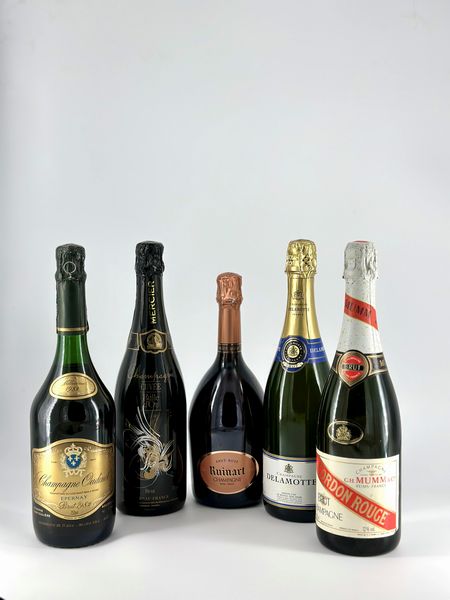 Champagne Brut Réserve Oudinot, Champagne Mercier Bulle d'Or Cuvée, Champagne Dom Ruinart Rosé, Champagne Delamotte, Champagne G.H. Mumm  - Asta Vini e Distillati. D'Annata, Pregiati e da Collezione - Associazione Nazionale - Case d'Asta italiane