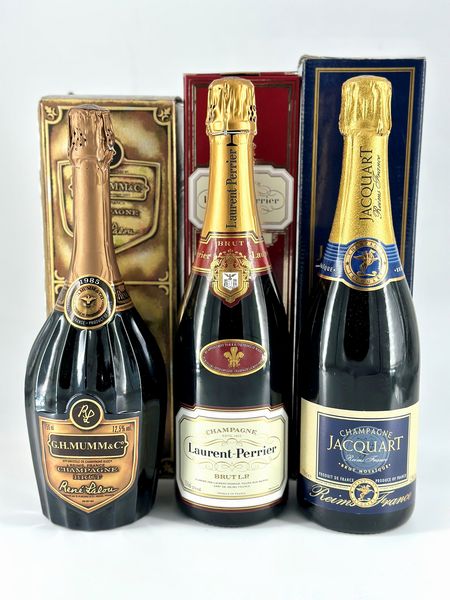 G.H. Mumm Cuvee R. Lalou Brut Millesime - Laurent-Perrier La Cuvée Brut - Jacquart Mosaique Brut  - Asta Vini e Distillati. D'Annata, Pregiati e da Collezione - Associazione Nazionale - Case d'Asta italiane