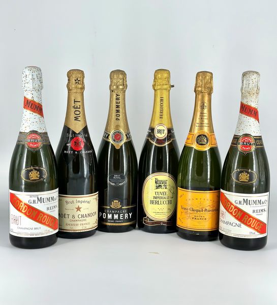 Pommery Brut Royale, Cordon Rouge Munn, Moët e Chandon Brut Imperial, Veuve Clicquot NV, Berlucchi Cuvèe Imperiale  - Asta Vini e Distillati. D'Annata, Pregiati e da Collezione - Associazione Nazionale - Case d'Asta italiane