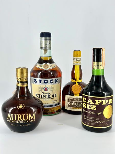 Grand Marnier Cordon Rouge Original Liqueur - Aurum Golden Orange Liqueur - Stock '84 V.S.O.P. Invecchiata Brandy - Caffé Giz, Liquore di puro caffé  - Asta Vini e Distillati. D'Annata, Pregiati e da Collezione - Associazione Nazionale - Case d'Asta italiane