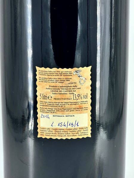 Leone de Castris, Salice Salentino  - Asta Vini e Distillati. D'Annata, Pregiati e da Collezione - Associazione Nazionale - Case d'Asta italiane