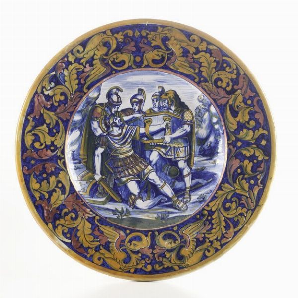 Grande piatto da parata. <BR>Gualdo Tadino, Manifattura Mastro Giorgio, secondo terzo del XX secolo.  - Asta Maioliche e Porcellane - Associazione Nazionale - Case d'Asta italiane