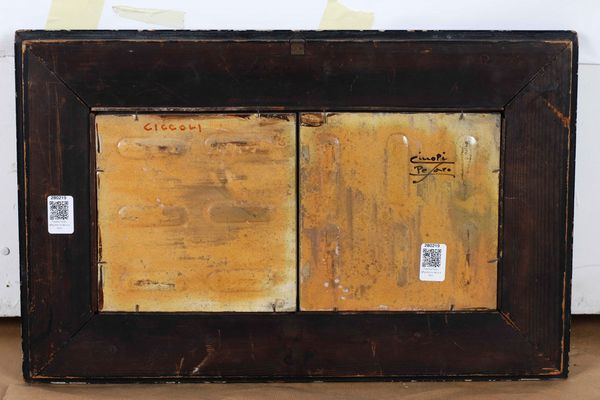 Pannello decorativo con “caccia al cervo”. <BR>Pesaro, Pietro Ciccoli, 1930 circa.  - Asta Maioliche e Porcellane - Associazione Nazionale - Case d'Asta italiane