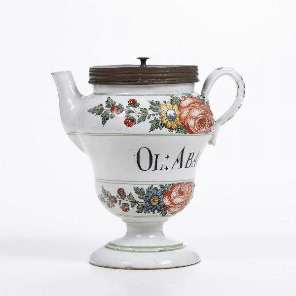 Orciolo.<BR>Nove, Manifattura Antonibon, 1750-1770.  - Asta Maioliche e Porcellane - Associazione Nazionale - Case d'Asta italiane