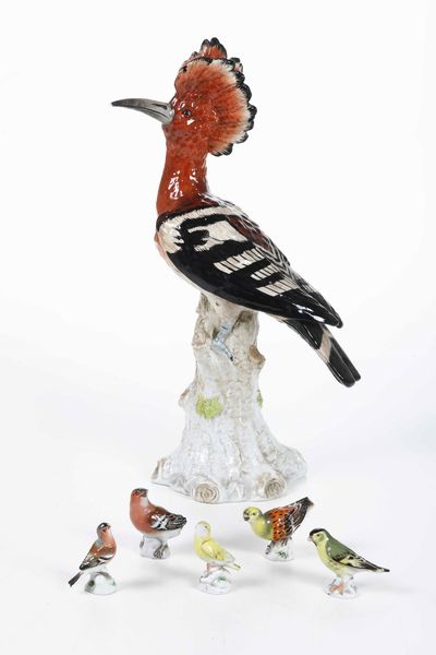 Figura di upupa.<BR>Germania, Manifattura di Potschappel, seconda metà del XX secolo.  - Asta Maioliche e Porcellane - Associazione Nazionale - Case d'Asta italiane