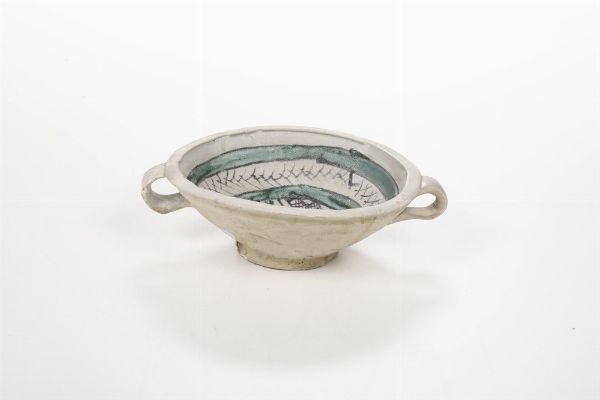 Ciotola biansata.<BR>Probabilmente Orvieto o alto Lazio, XIV secolo.<BR>  - Asta Maioliche e Porcellane - Associazione Nazionale - Case d'Asta italiane
