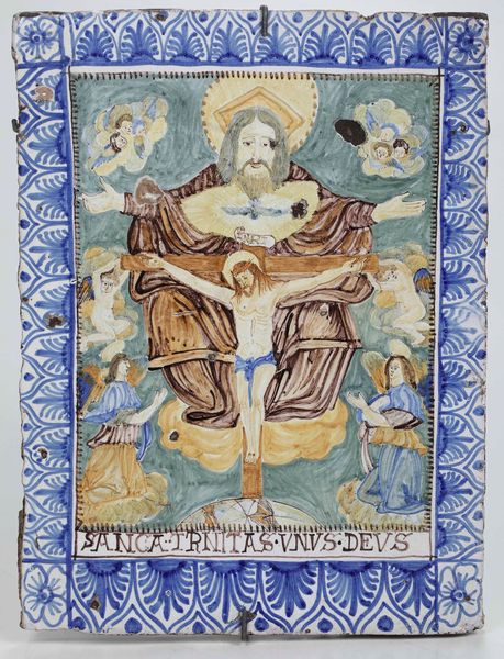 Targa con crocifissione.<BR>Italia, fine XIX o inizio XX secolo.  - Asta Maioliche e Porcellane - Associazione Nazionale - Case d'Asta italiane