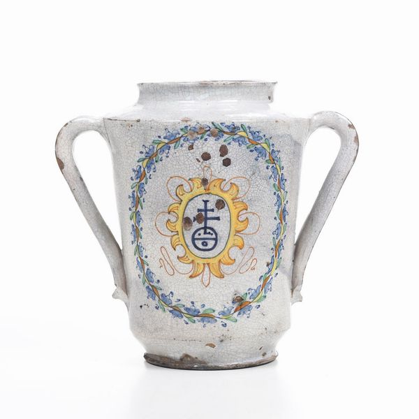 Albarello biansato datato 1571. <BR>Italia centrale, XIX-XX secolo.  - Asta Maioliche e Porcellane - Associazione Nazionale - Case d'Asta italiane