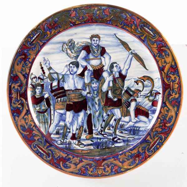 Grande piatto da parata. <BR>Gualdo Tadino, Manifattura Mastro Giorgio, secondo terzo del XX secolo.  - Asta Maioliche e Porcellane - Associazione Nazionale - Case d'Asta italiane