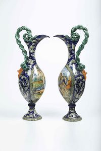 Coppia di versatoi.<BR>Italia centrale, XX secolo.  - Asta Maioliche e Porcellane - Associazione Nazionale - Case d'Asta italiane